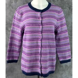 Talbot's Multi Colored Striped Lambswool Cardigan Sweater sz L (15907)